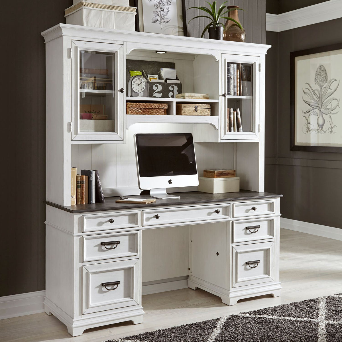 Allyson Park - Jr Executive Credenza Base - Wirebrushed White / Charcoal