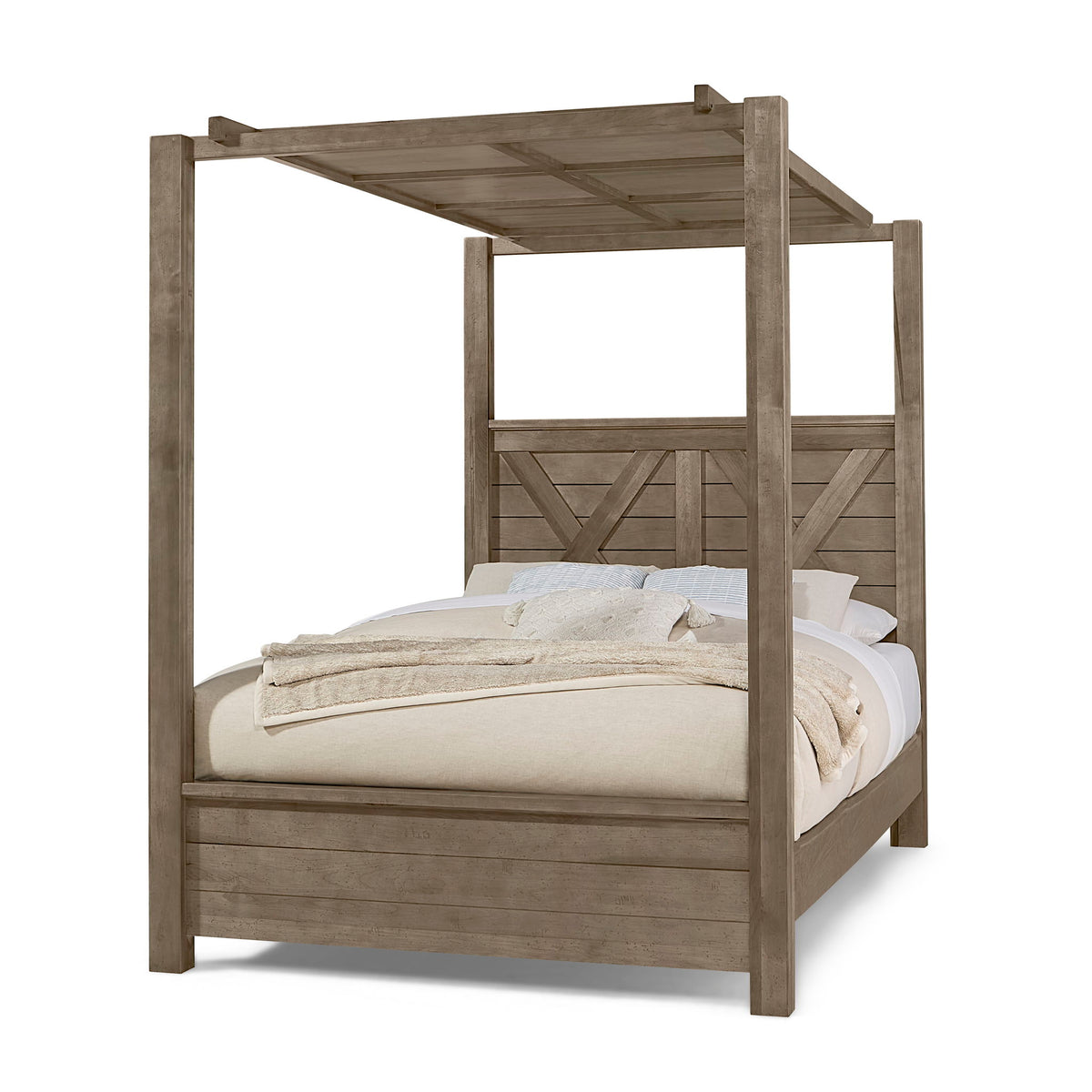 Cool Rustic - Queen Canopy Bed Headboard - Stone Gray