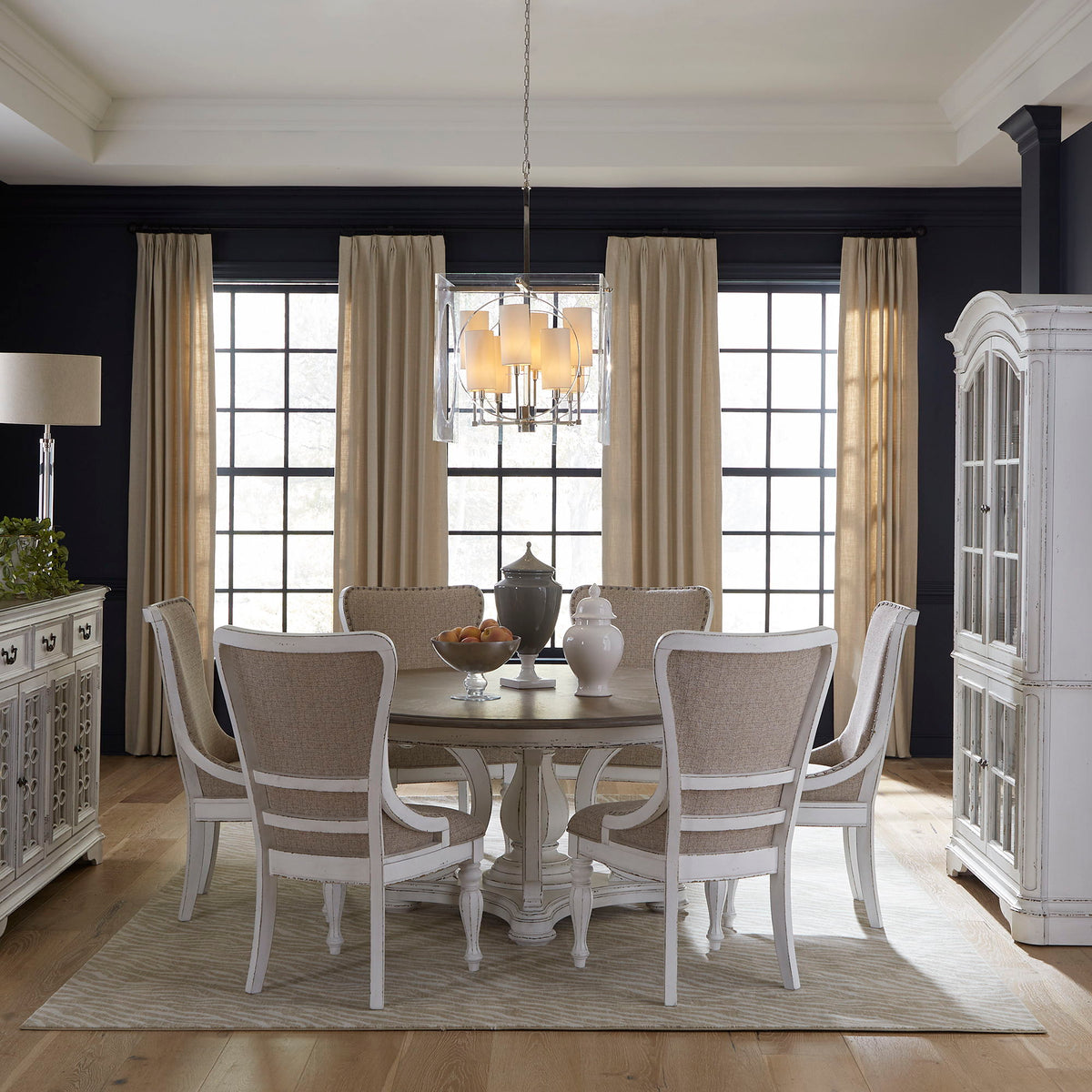Magnolia Manor - 7 Piece Round Ped Table Set - Antique White