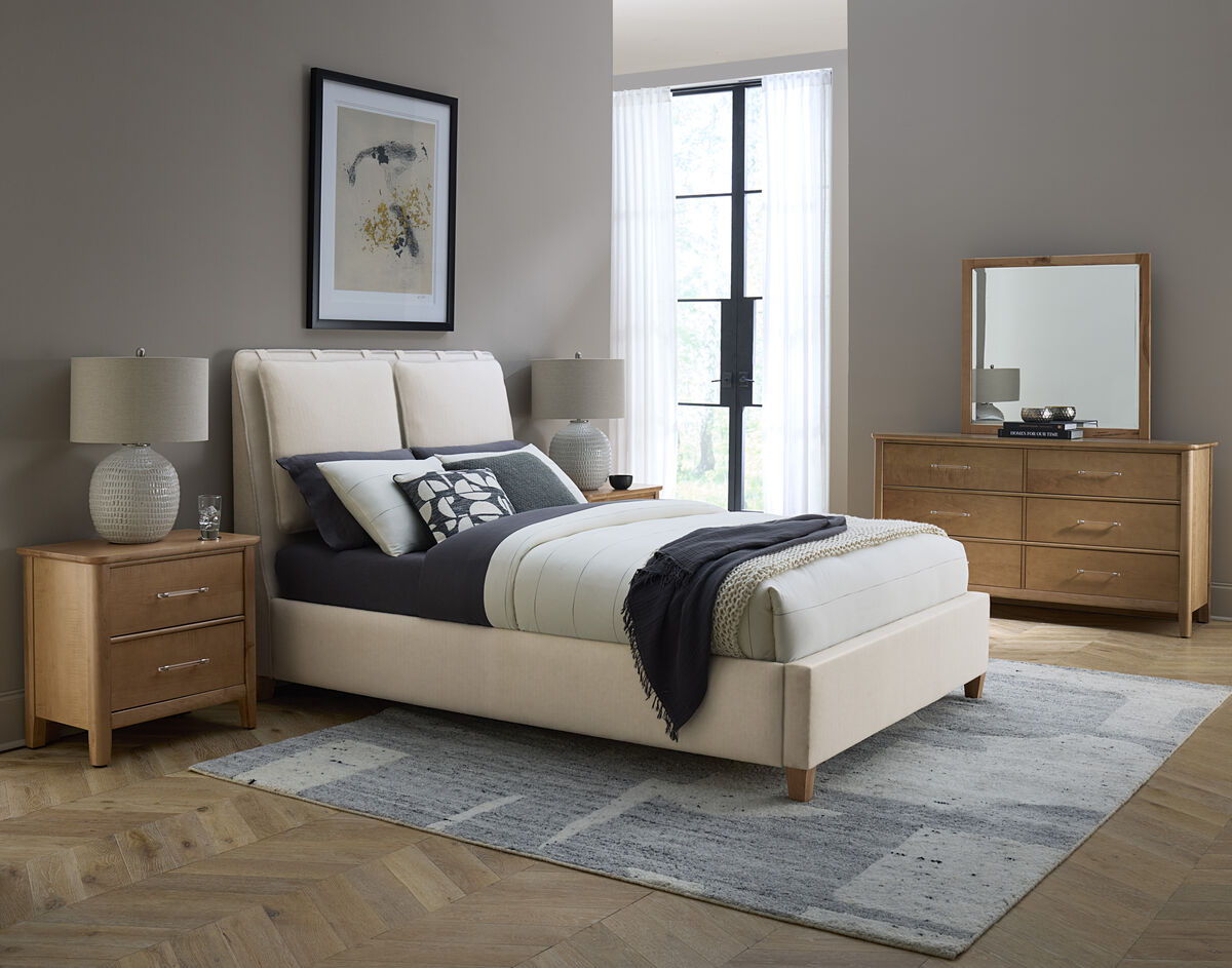 Nordhaven - Queen Upholstered Headboard - Pure White / Clear Maple