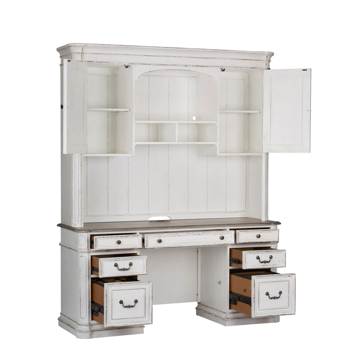 Magnolia Manor - 5 Piece Home Office Set (Complete Desk) - Antique White