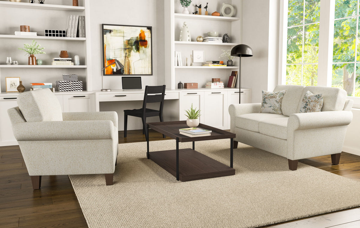 Moxy - Fabric Loveseat, Curved Sock Arms