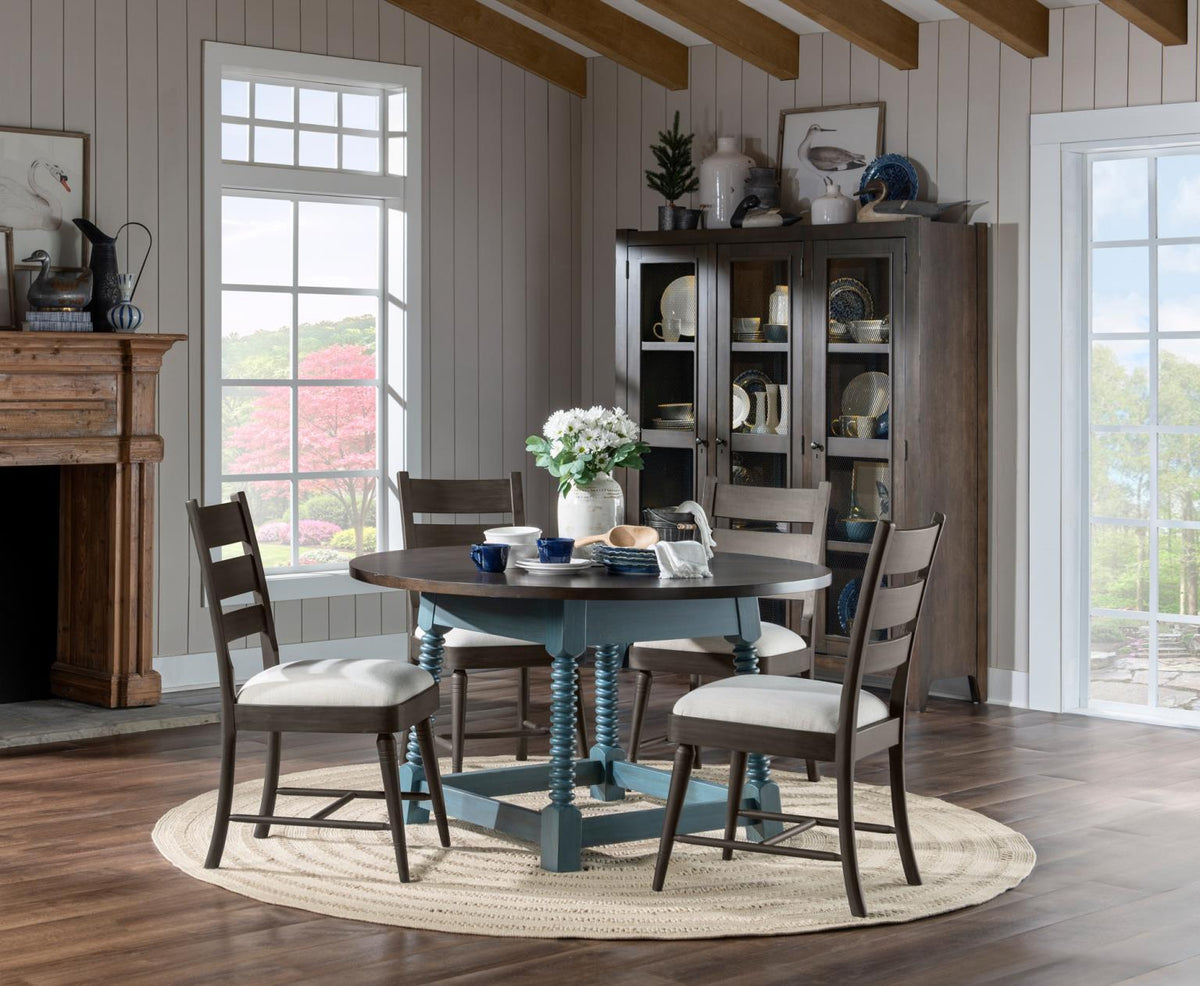 Lake House - Round Pedestal Table - Sea Glass And Dried Tobacco