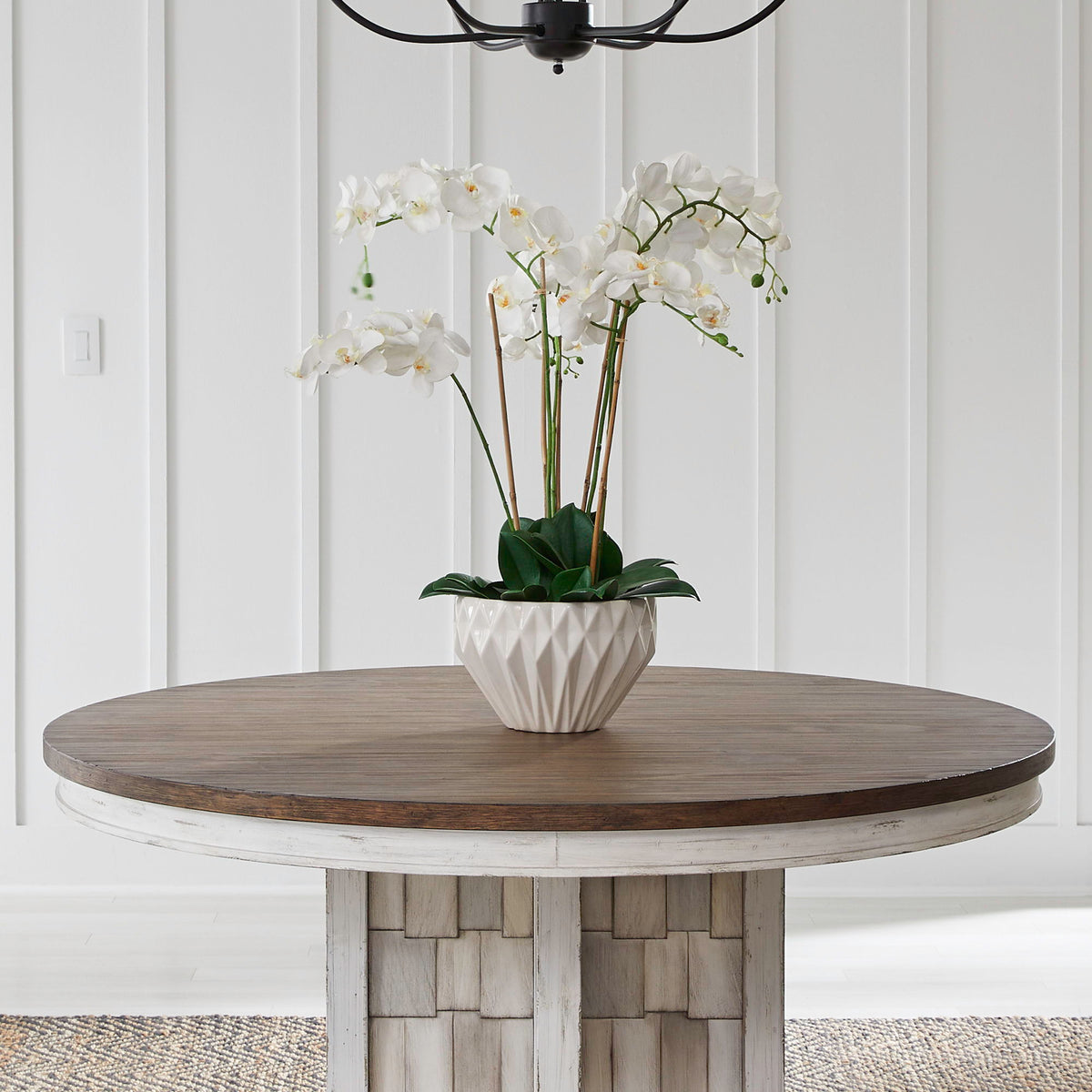 River Place - Round Pedestal Table Top - Riverstone White & Tobacco