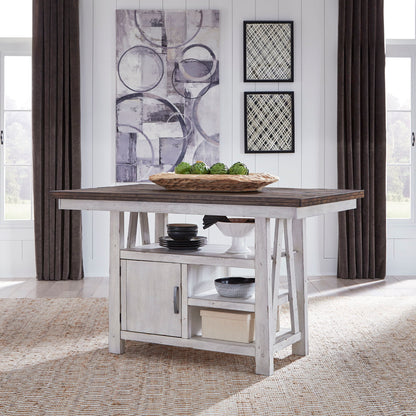 Farmhouse - 5 Piece Gathering Table Set - Two Tone White / Wood Tone