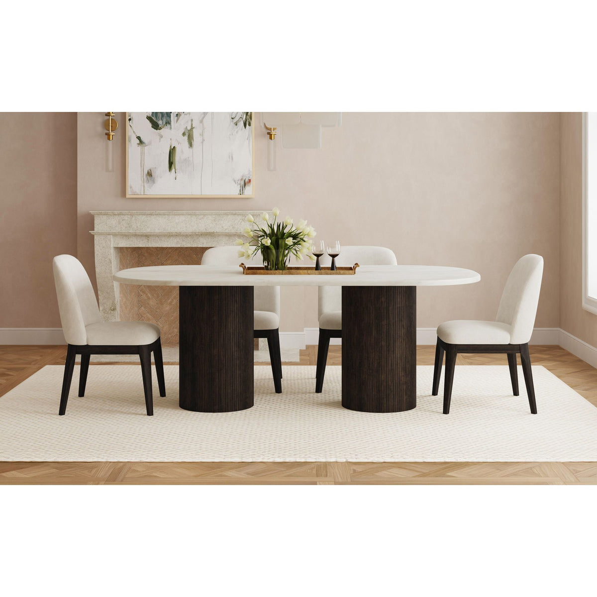 Sylvie - Oval Dining Table With Faux Marble Top