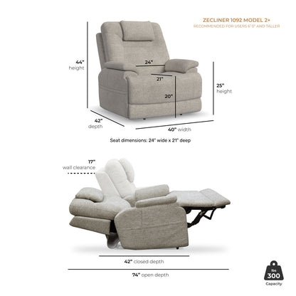 Zecliner Model 2+ - Power Lift Recliner With Power Headrest, Lumbar, Heat & Massage