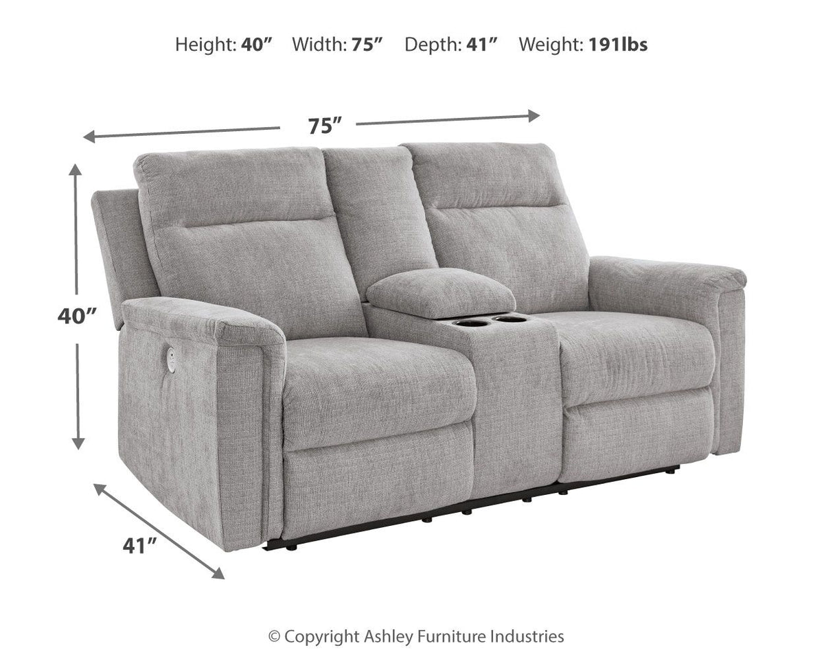 Barnsana - Dbl Power Reclining Loveseat with Console - Ash