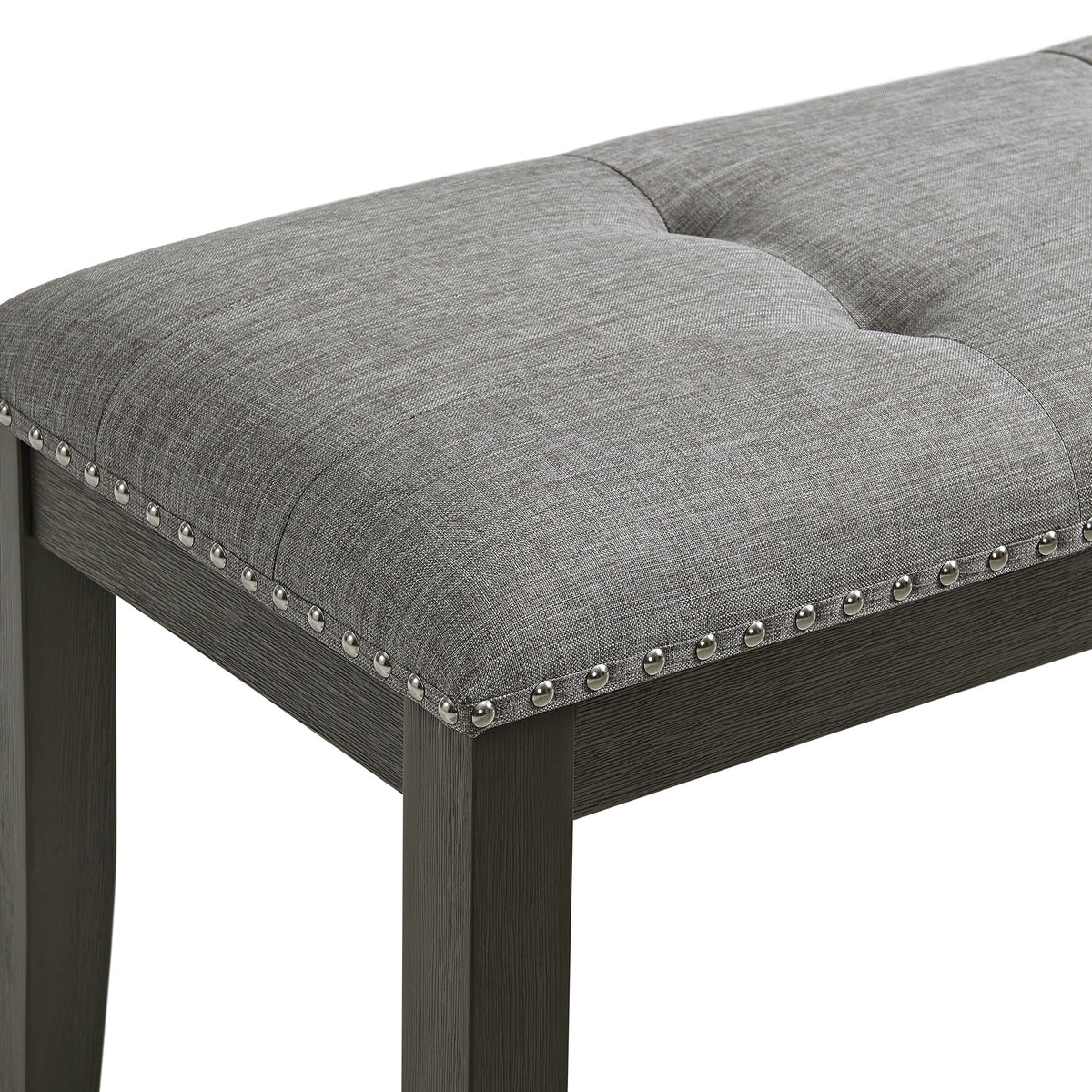 Everdeen - Bench With Gray Fabric and Nail Heads - Charcoal