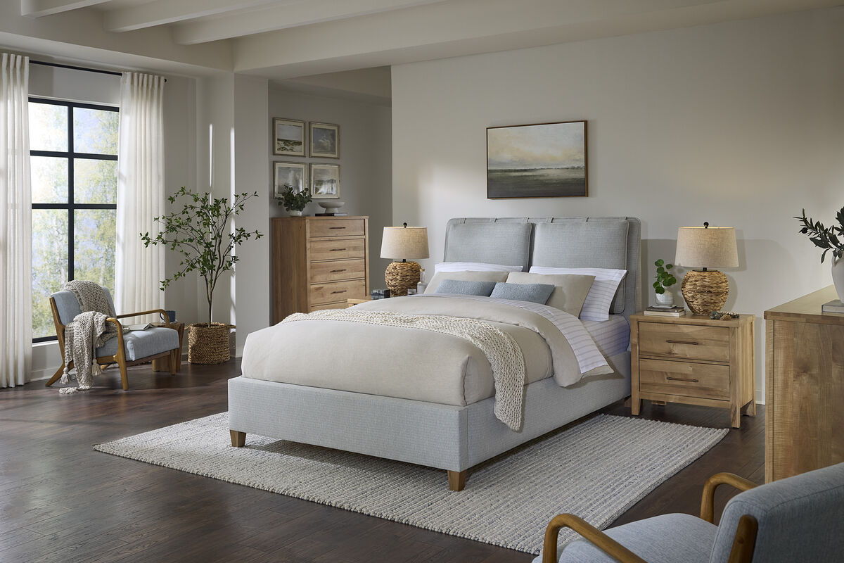 Pure Maple - Queen Upholstered Headboard - Blue Mist / Natural Maple