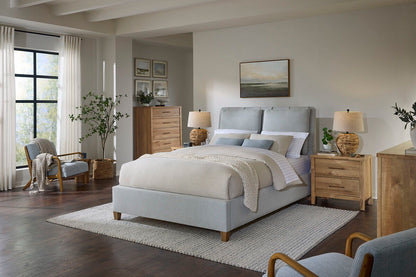 Pure Maple - Queen Upholstered Headboard - Blue Mist / Natural Maple