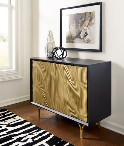 Tayner - Accent Cabinet - Black / Gold Finish