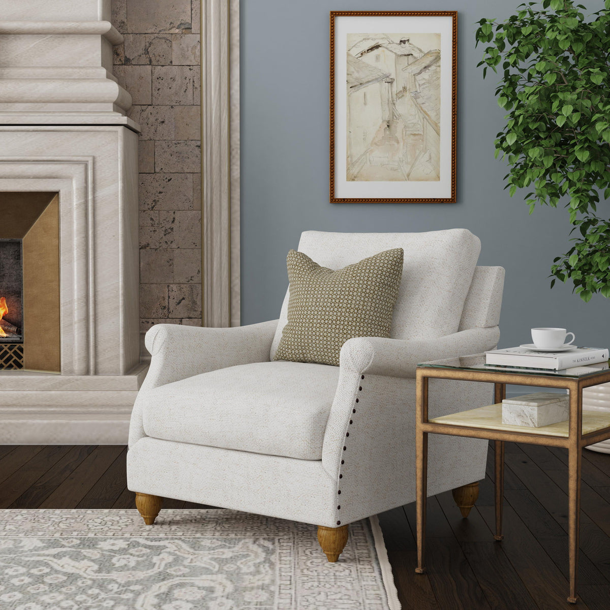 Veda - Fabric Chair With Nailhead Trim
