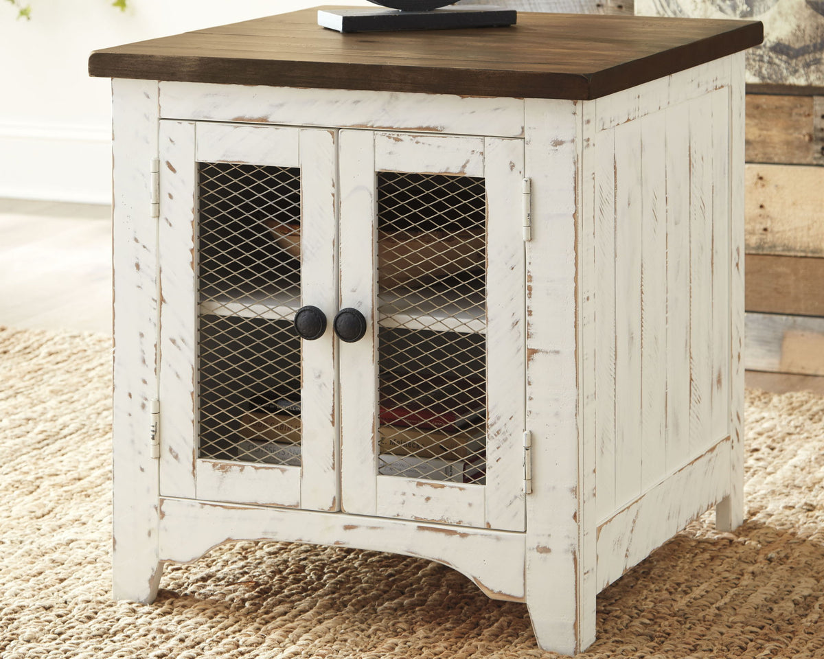 Wystfield - Rectangular End Table - 2 Doors - White / Brown