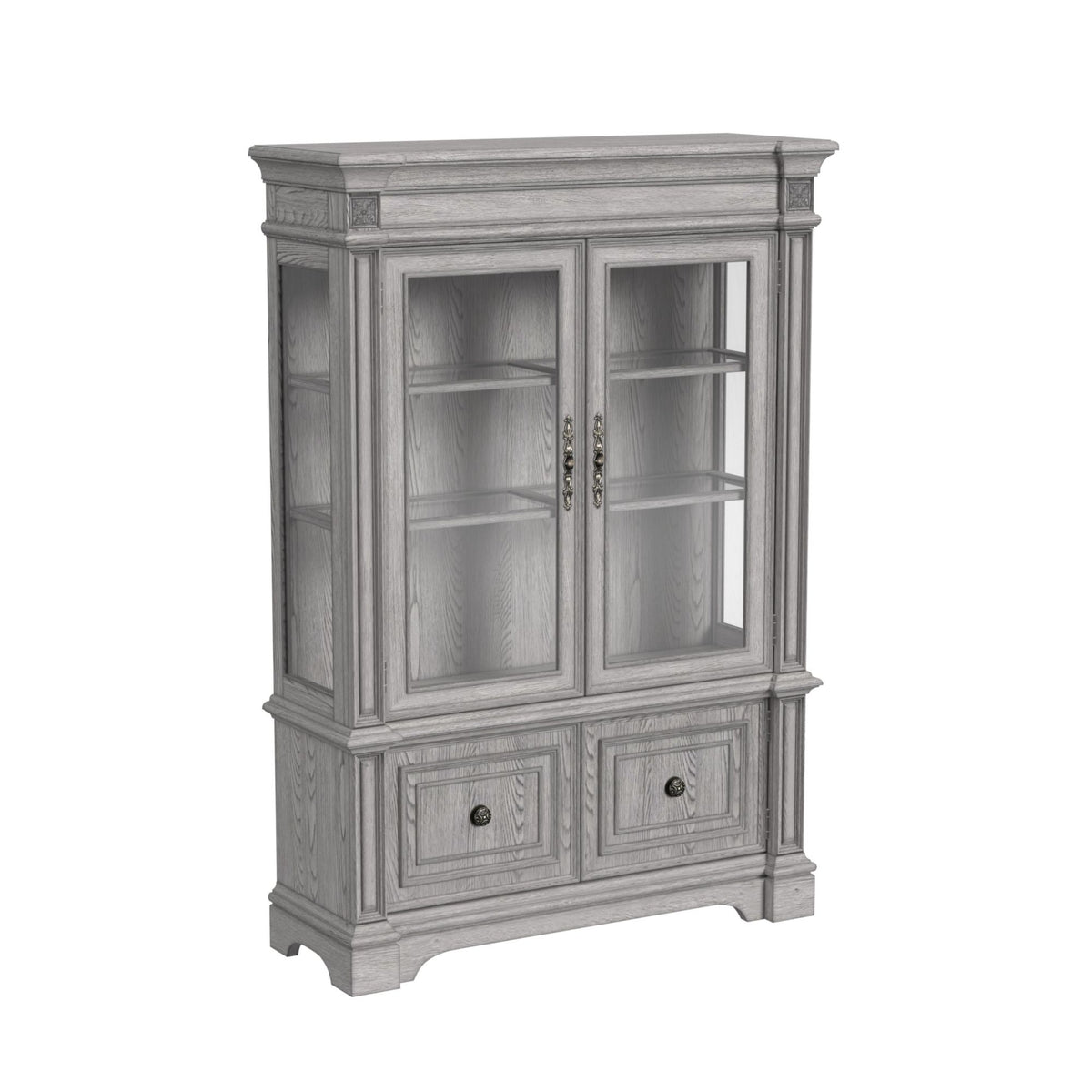 Glenmore - Curio Top With 2 LED Lights - Aged Gray