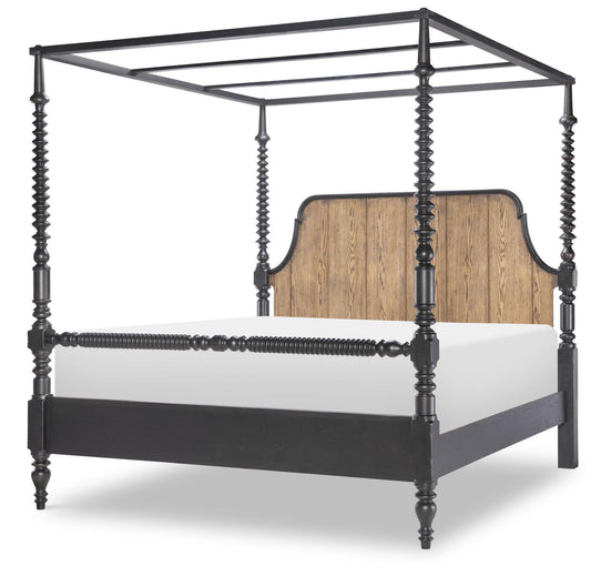 Vintage Market - Queen Bobbin Canopy - Barnwood Oak And Kettle Black