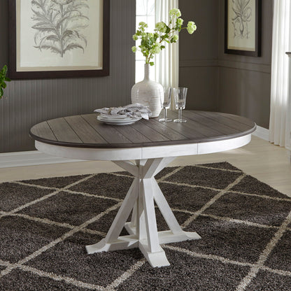 Allyson Park - Single Pedestal Table Top - Wirebrushed White / Charcoal