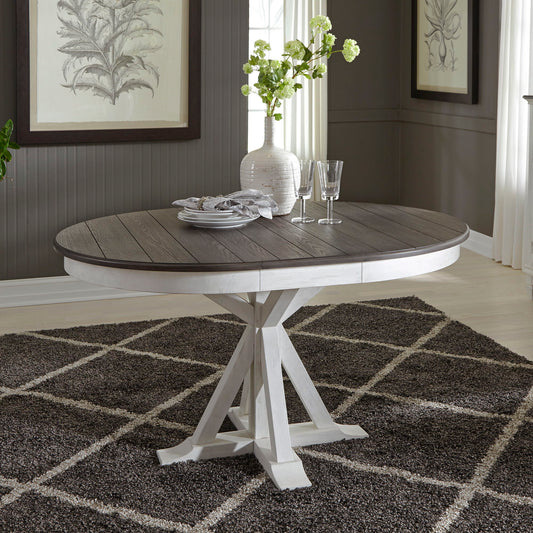 Allyson Park - Single Pedestal Table Top - Wirebrushed White / Charcoal