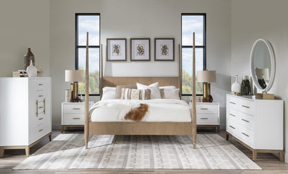 Melrose - King Sculpted Panel Headboard - Cloud White And Desert Oak