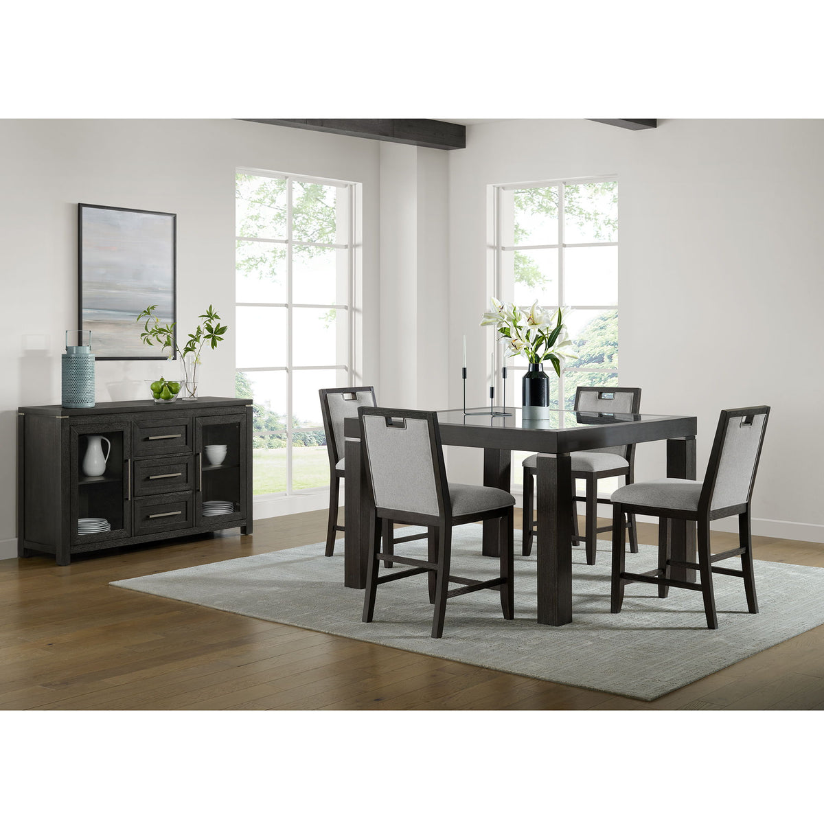 Elodie - Counter Table With Glass - Charcoal