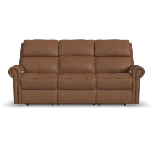Bernard - Power Reclining Sofa With Console, Power Headrests & Lumbar, Nailhead Trim