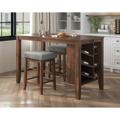 Santa Barbara - Kitchen Island & 2 Counter Stools With Fabric - Walnut / Dark Gray