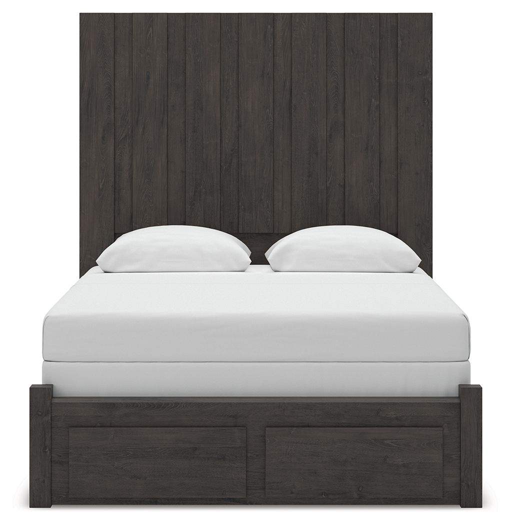 Fraluna - 3 Pc. - Queen Panel Storage Bed, Dresser And Mirror - Charcoal
