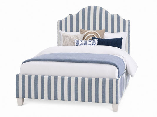 Tide & Timber - King Upholstered Headboard 6/6 - Blue Stripe / Luxe Blue Oak