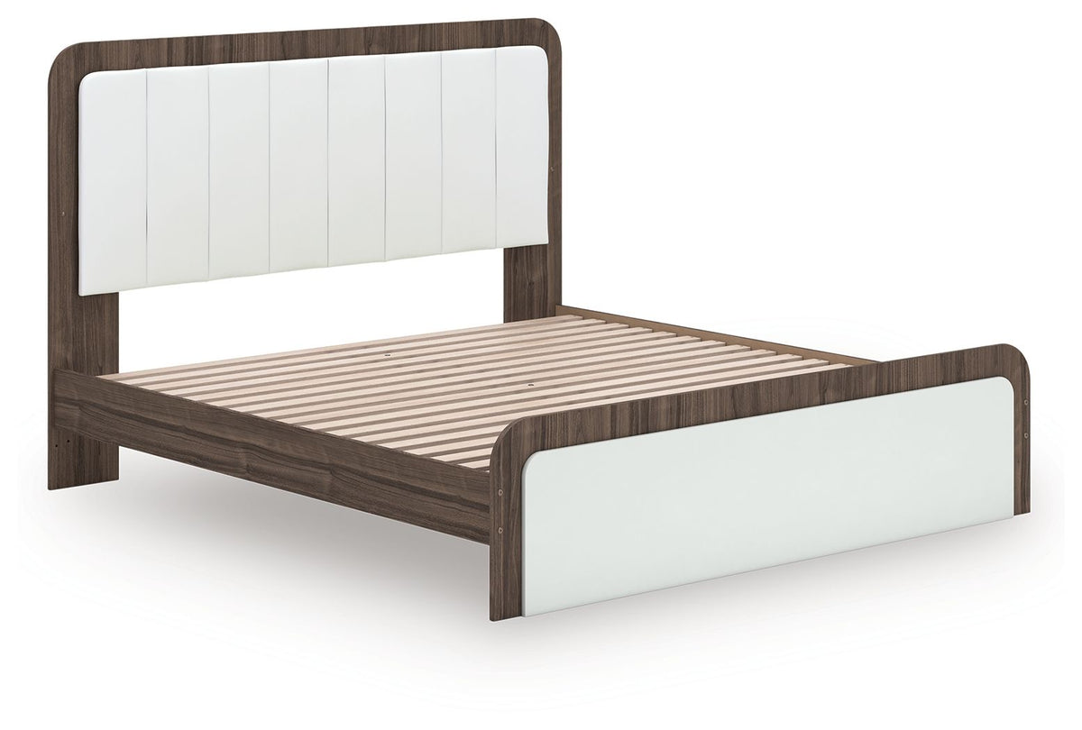 Kendanport - 4 Pc. - King Platform Bed, Dresser, Mirror And Nightstand - Brown / White
