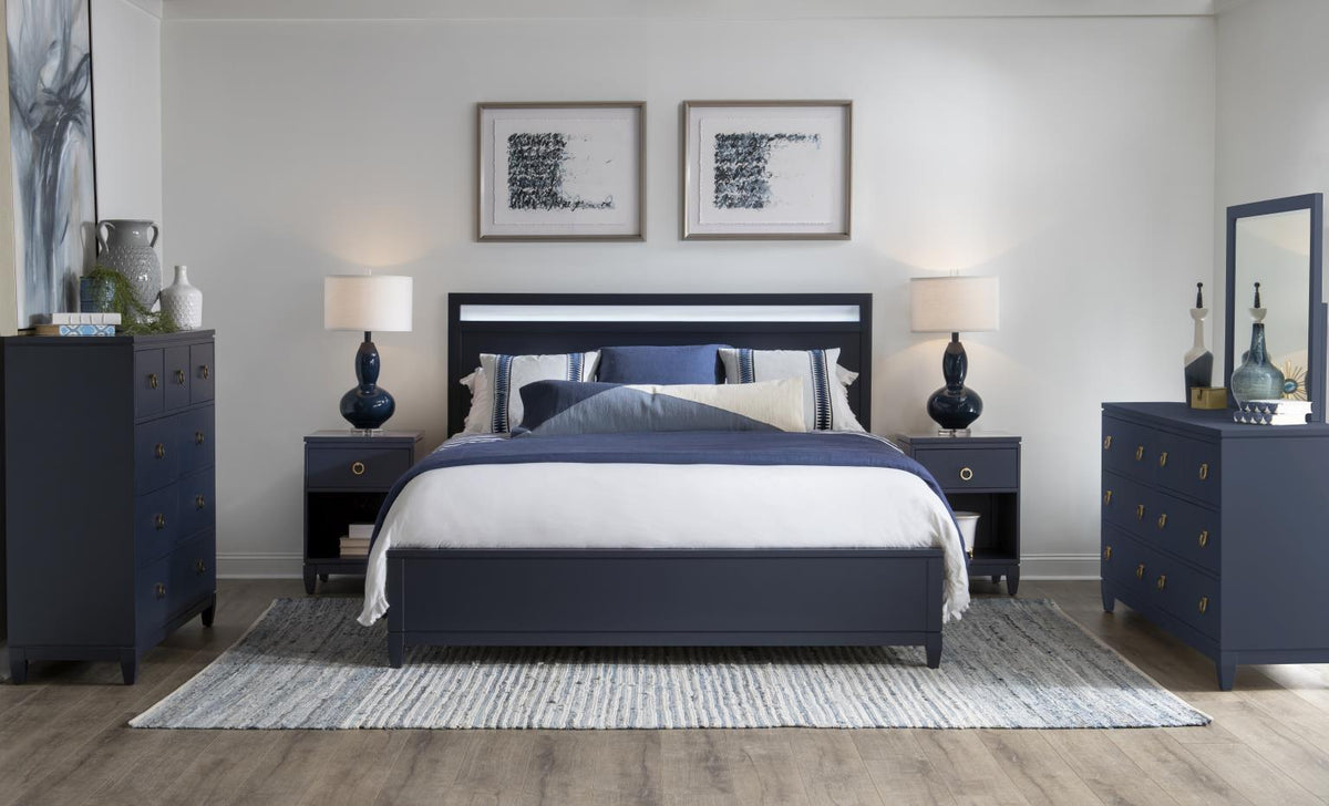 Summerland - Full Lighted Panel Headboard - Inkwell Blue