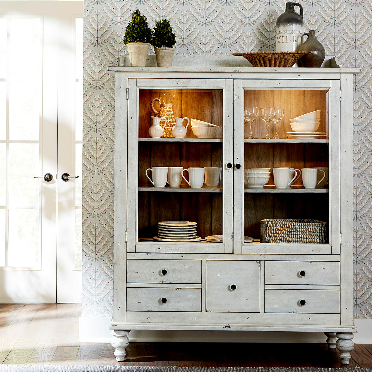 Whitney - Display Cabinet - Antique Linen / Weathered Gray
