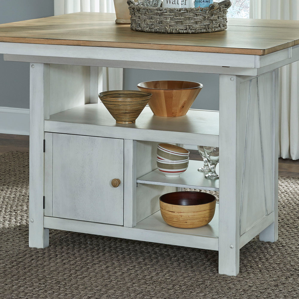 Lindsey Farm - Kitchen Island Base - Weathered White & Sandstone