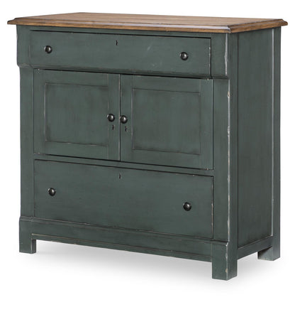 Vintage Market - Washstand Accent Chest 2 Drawers - Barnwood Oak And Mallard Green