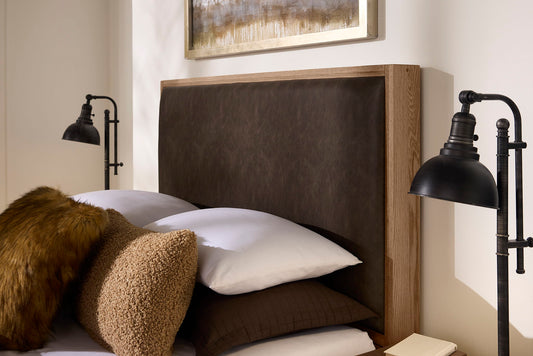 Lodge & Loft - Queen Upholstered Headboard - Sedona Brown / Blond Oak