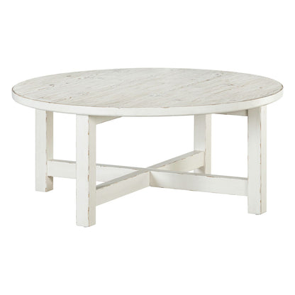 Backroads - Round Cocktail Table - Weathered White & Parchment Brown