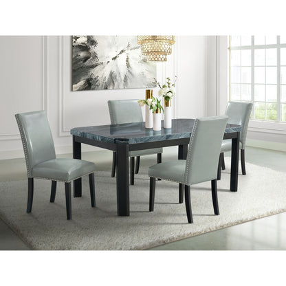 Francesca - Rectangular 5 Piece Gray PU Chairs Dining Set, Table & Four Chairs - Gray Marble