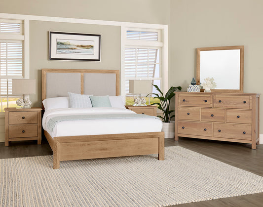 Custom Express - Queen Upholstered Panel - Pebble Gray / Clear Oak