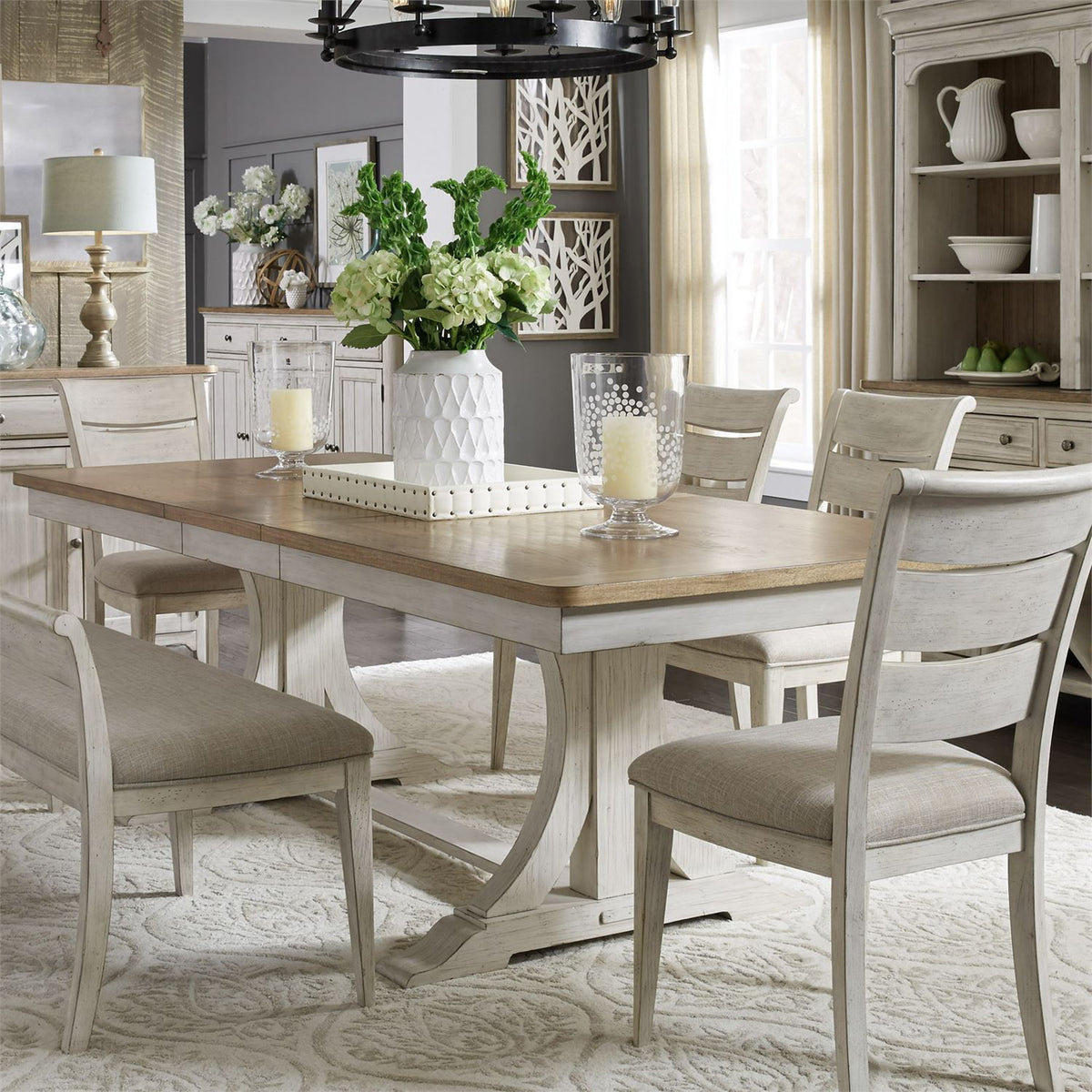 Farmhouse Reimagined - Trestle Table Base - Antique White / Chestnut Tops