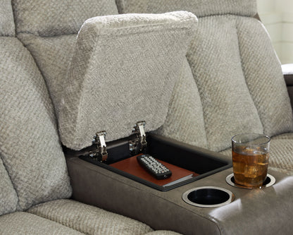 WhipLash - Power Reclining Loveseat With Console / Adj Headrest - Sisal
