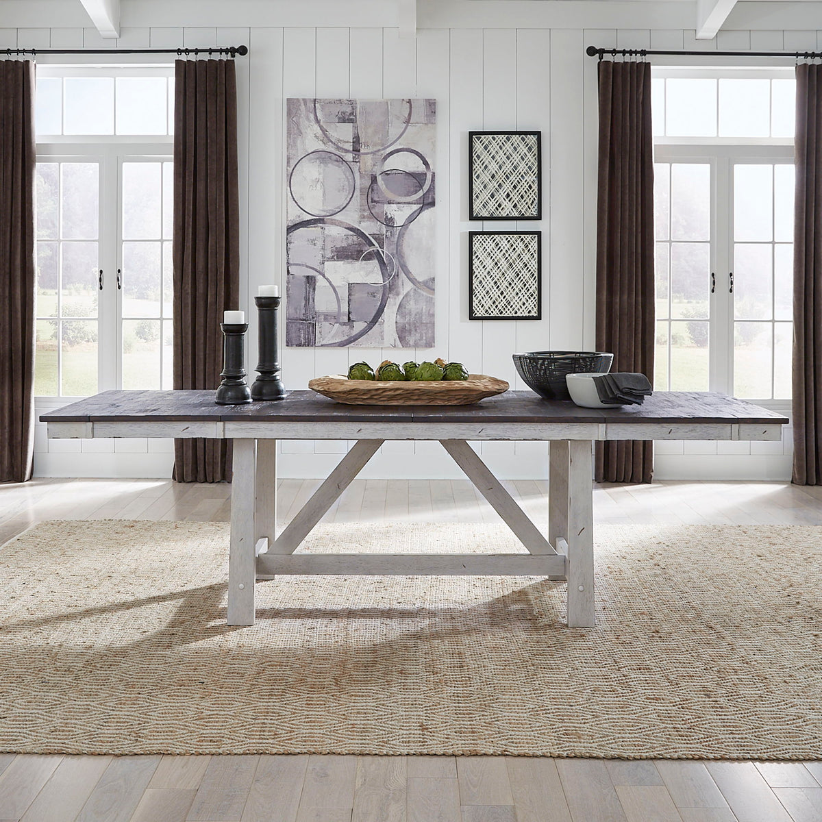 Farmhouse - Trestle Table - Two Tone White / Wood Tone