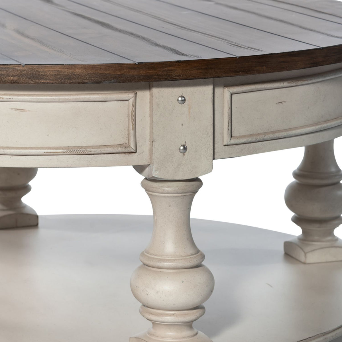 Morgan Creek - Round Cocktail Table - Antique White / Wirebrushed Tobacco Accents