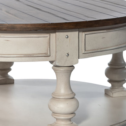 Morgan Creek - Round Cocktail Table - Antique White / Wirebrushed Tobacco Accents