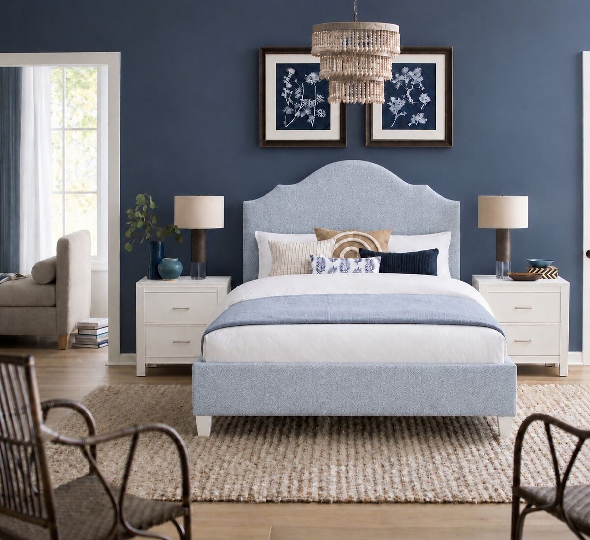 Tide & Timber - Full Upholstered Headboard 4/6 - White Maple / Ocean Blue