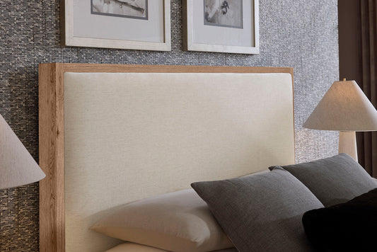 Lodge & Loft - King Upholstered Headboard - Ivory Cream / Blond Oak