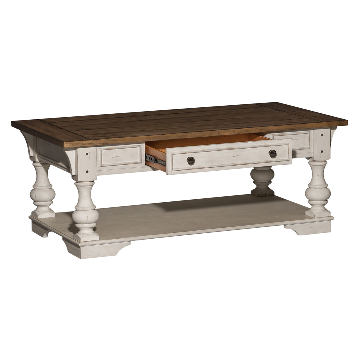 Morgan Creek - Cocktail Table - Antique White / Wirebrushed Tobacco Accents