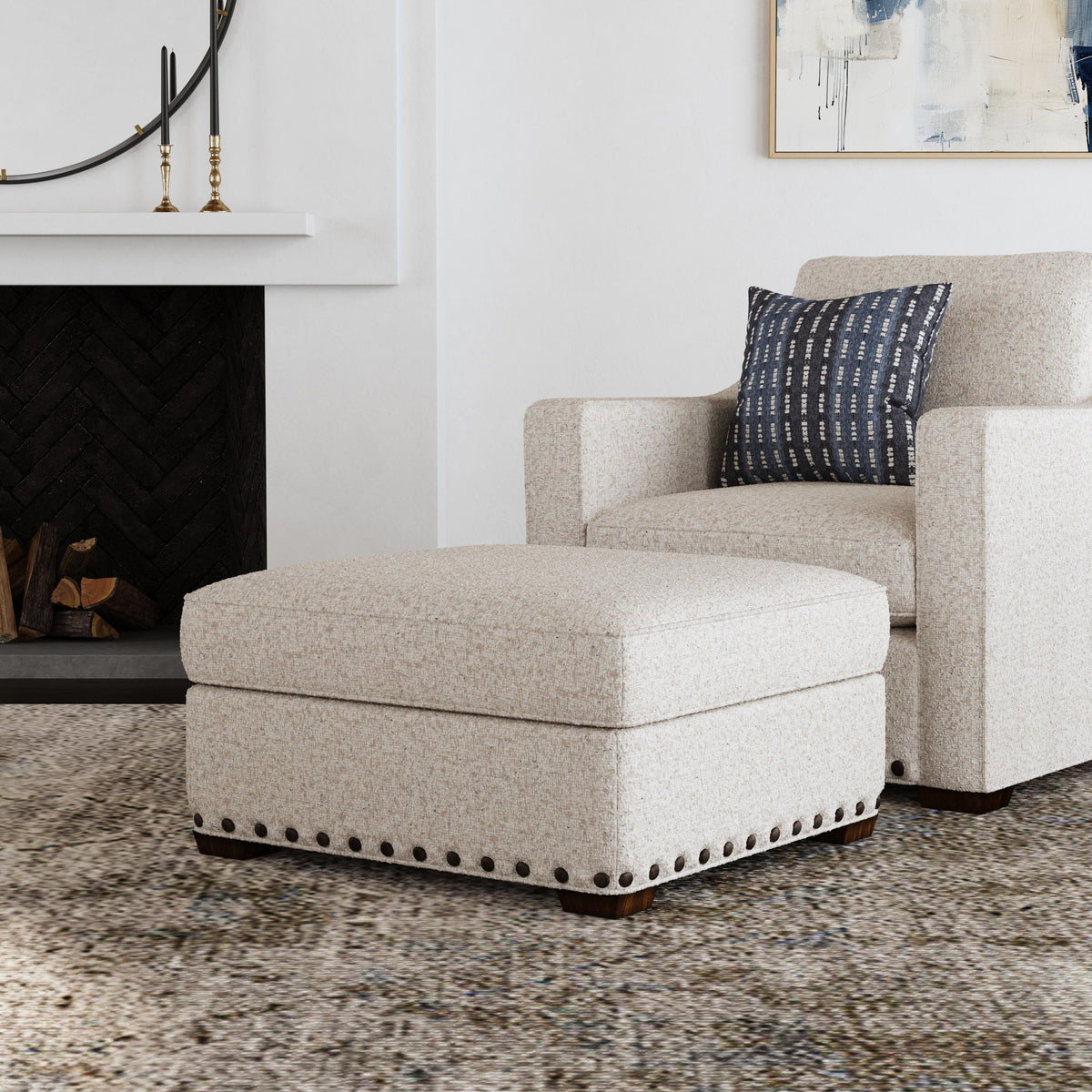 Milo - Fabric Cocktail Ottoman With Nailhead Trim