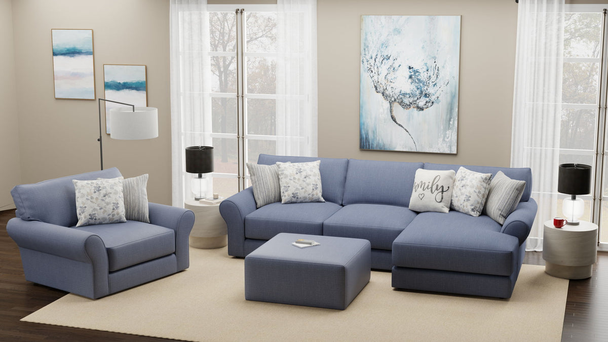 Cape May - Sofa Chaise With Comfort Coil Seating, 41" Cocktail Ottoman And 5 Accent Pillows Included