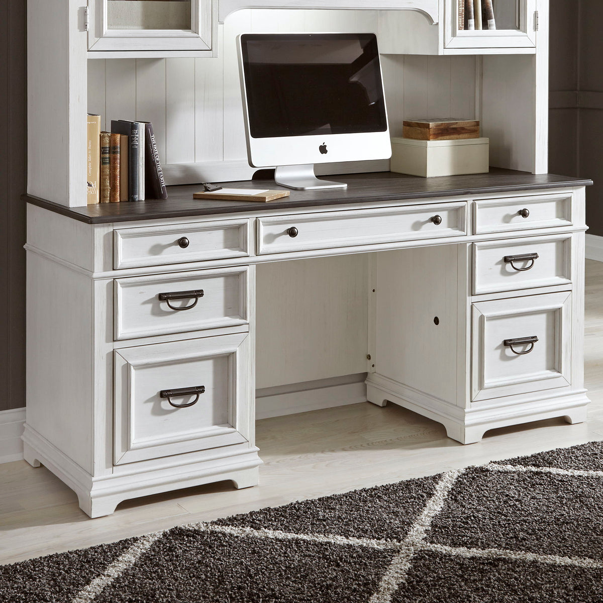 Allyson Park - Jr Executive Credenza Base - Wirebrushed White / Charcoal