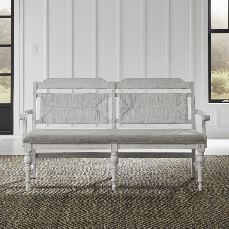 River Place - Panel Back Bench - Riverstone White & Tobacco
