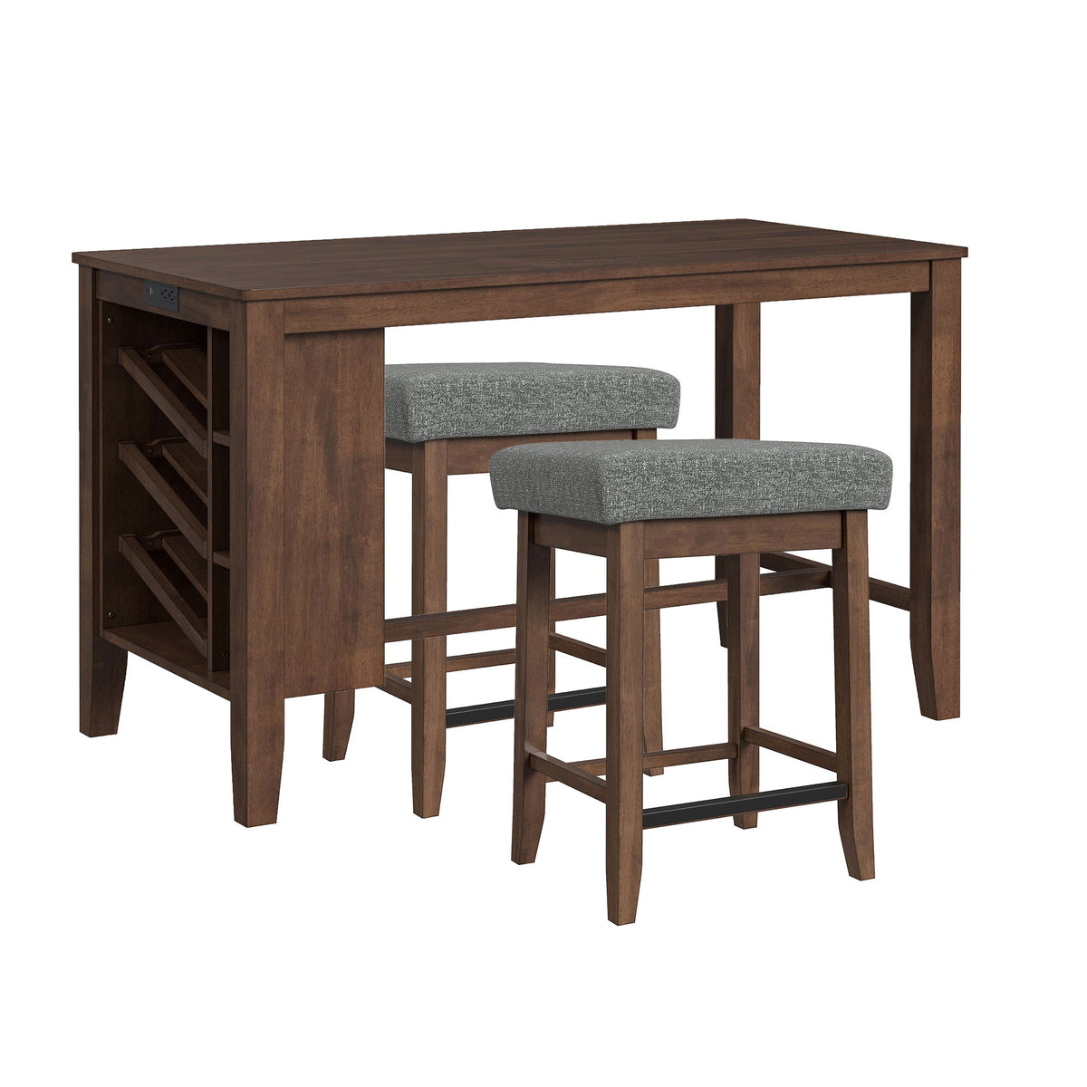 Santa Barbara - Kitchen Island & 2 Counter Stools With Fabric - Walnut / Dark Gray